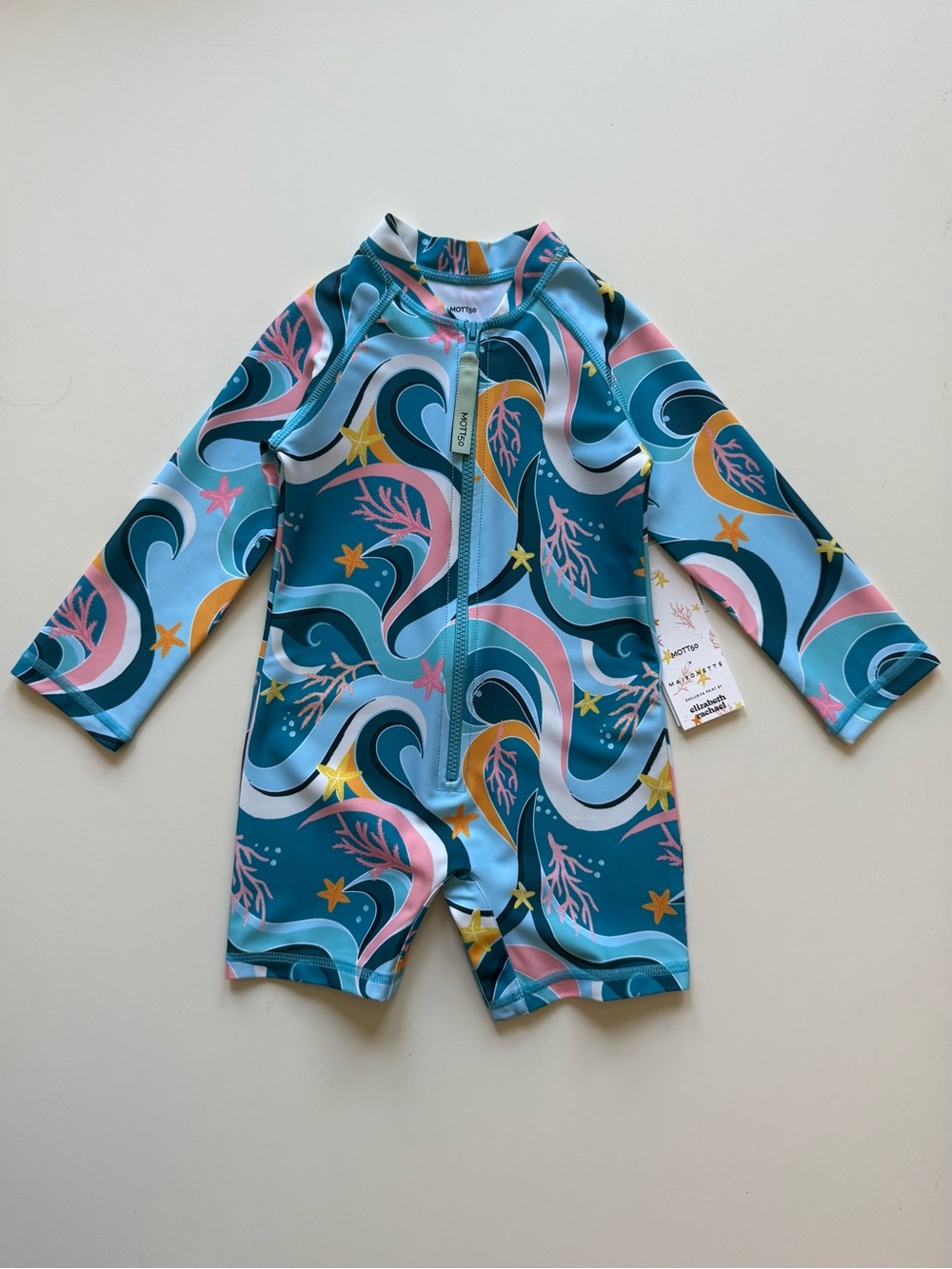 Mott50 x Maisonette Mini Taylor Baby Unisex LongSleeve Sunsuit, Ocean Candy Wave